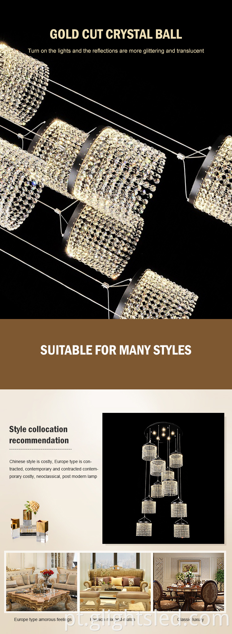 Luminária pendente moderna de alta qualidade e luxo contemporâneo K9 cristal 72w 120w teto
